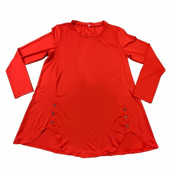 Unknown Tops - Stretchy Long Sleeve Tunic Double Button Detail Size Large Red